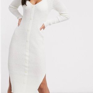 Asos design v neck button through knit maxi dress